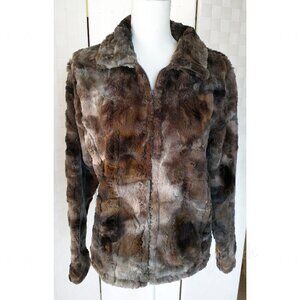 Andrea Faye Faux Fur Jacket Size Small Victoria Boa Cinchback Coat Equestrian
